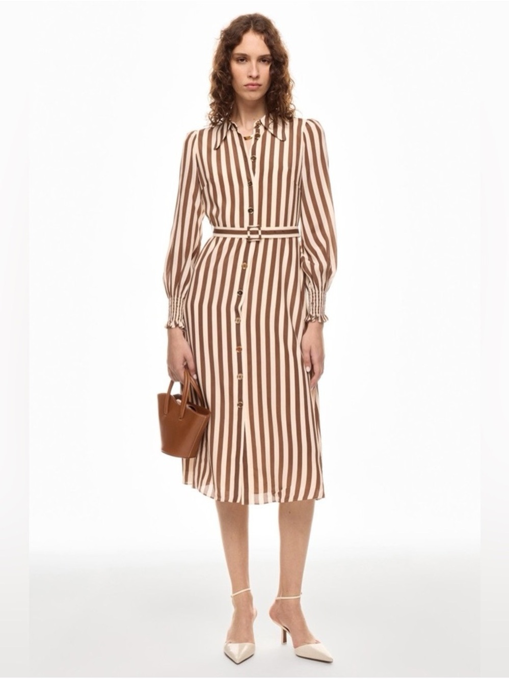 LK Bennett Emelia Shirt Dress Striped Button Long Sleeve Midi Dress Size 6
